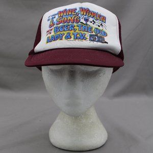 Vintage Screened Trucker Hat - Beer The Old Lady and TV - Adult Snapback